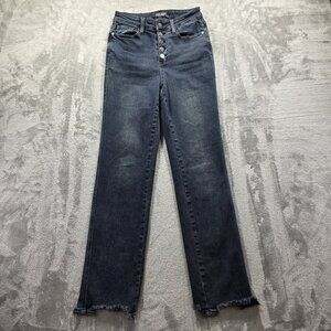 Judy Blue Jeans Womens 1 25 Blue High Rise Button Fly Straight Frayed Hem Denim